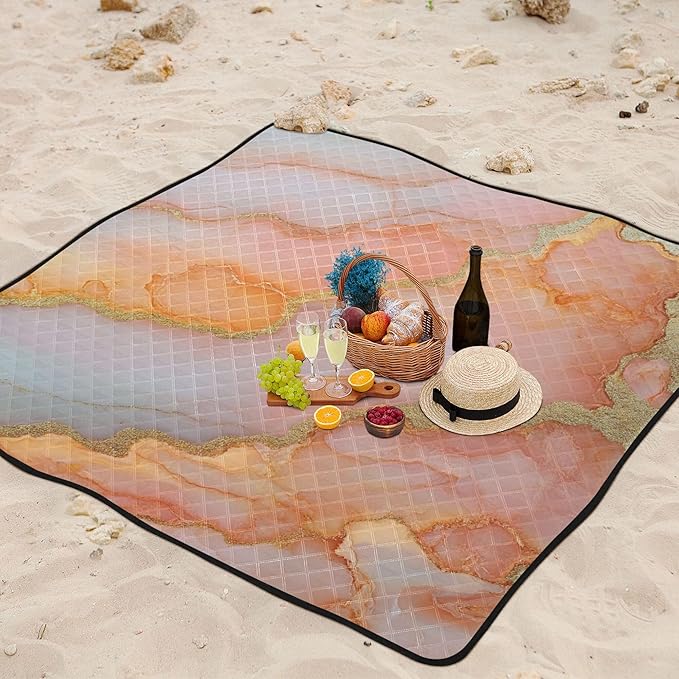 Marble Peach Blush Waterproof Picnic Accessories Water Resistant Outdoor Party Garden Mat for Outdoorsy People Picnic Items Manta para hacer Picnic