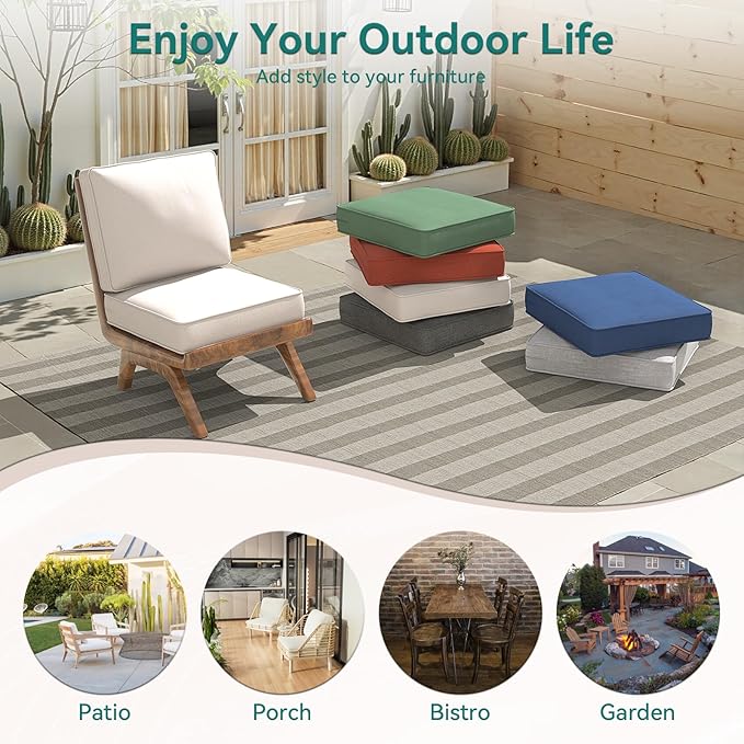 Outdoor Chair Cushions 23" x 24" x 4", Patio Deep Seat Replacement Cushions Set with Zippered Removable Cover, Weather-Resistant Olefin Fabric for Garden Chair Sofa Couch, Set of 6, Beige