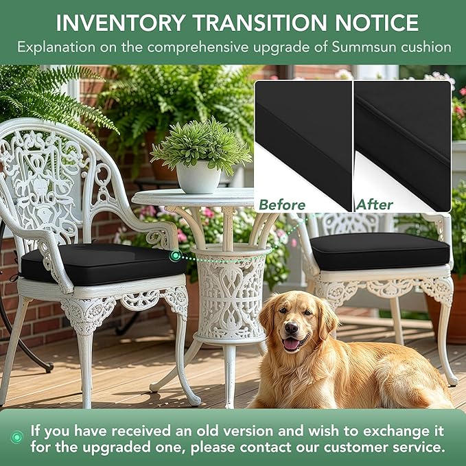 Outdoor Chair Cushions Set of 2: Waterproof & Fade Resistant Patio Furniture Cushions - 17 x 16 x 2 Inch Non Slip Round Corner Seat Cushion Pads with Removable Cover for Garden Yard Lawn, Black