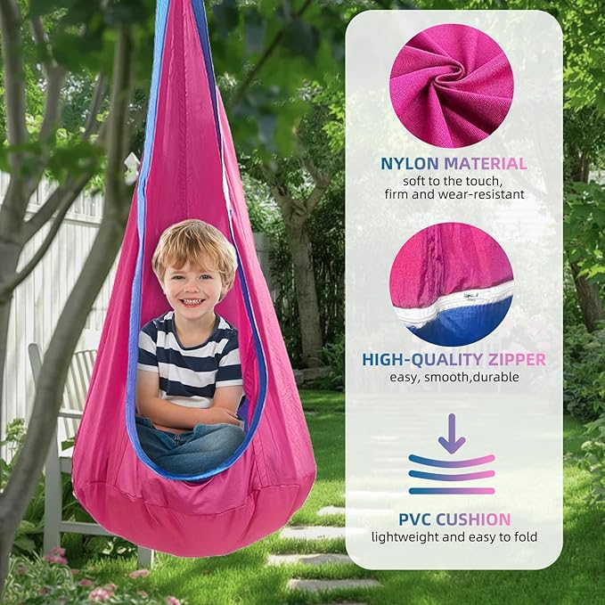 Kids Swing Seat Hammock Chair Indoor Outdoor Hanging Chair for Children,Soft & Safe with High Weight Capacity, Easy Install Perfect for Bedroom, Garden, Playroom (Rose Red)