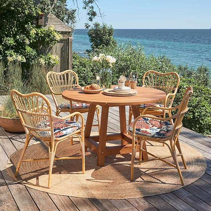 Outdoor 16"x17" Chair Pads Set of 4, Water Resistant Patio Chair Cushions with Ties, Seat Cushions for Home Garden Furniture Decoration, Red Chrysanthemum