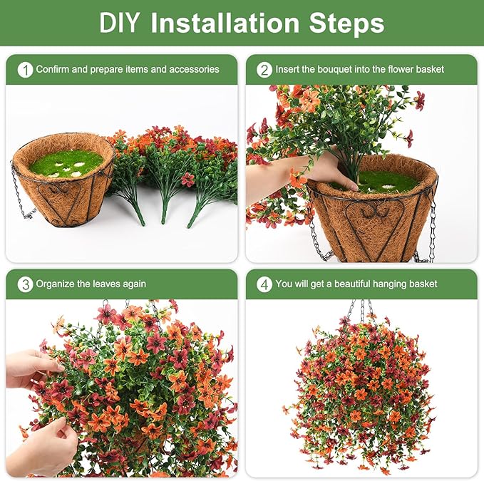 Artificial Faux Hanging Flowers Plants Basket for Outdoor Outside Spring Summer Decoration,Fake Silk Daisy in Planter Realistic UV Resistant for Home Porch Balcony Patio Yard Decor(Orange Brown)