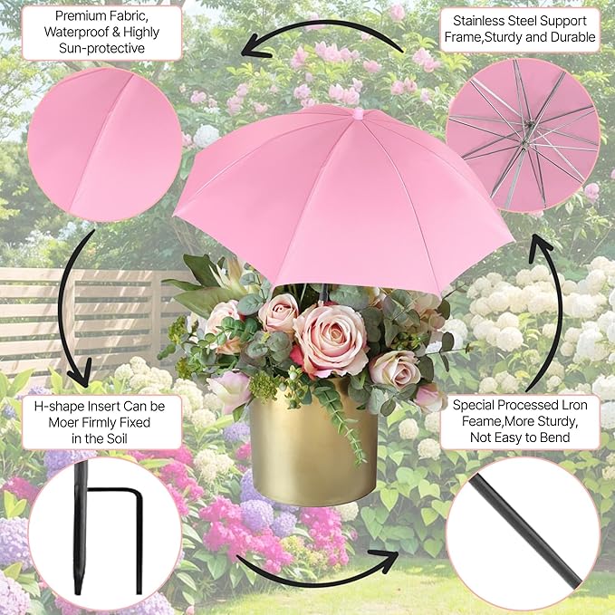 SUTROMA 3 Pcs Plant Umbrellas for Outdoor Plants, Adjustable Plant Shades for Outdoor Plants and Garden Beds, Provide Sun Shade for Courtyard Balcony Plants - 35.4×23.6 Inch