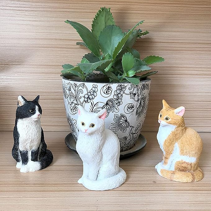 Outdoor Garden Decorations, Resin Statue of Cute Cat for Patio, Yard, Pathway, 6 Pieces (Black)