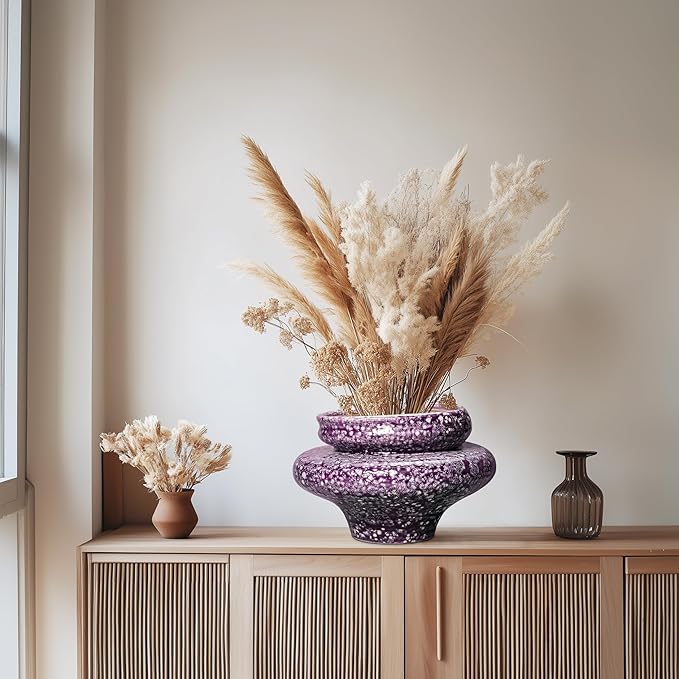 Ceramic Planters - 11 Inch Ceramic Pots for Plants with Drainage Hole, Decorative Planters for Indoor Outdoor, Unique Flower Pots, Garden Office House Decor, Gifts for Plants Lover, Purple