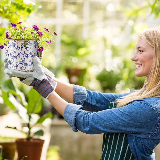 Farmhouse Ceramic Planter 5.5 Inch Large Plants Pot Crack White Blue Flowers Plant Pots with Drainage Hole Indoor Plants Kitchen Rustic Antique Decor Gift
