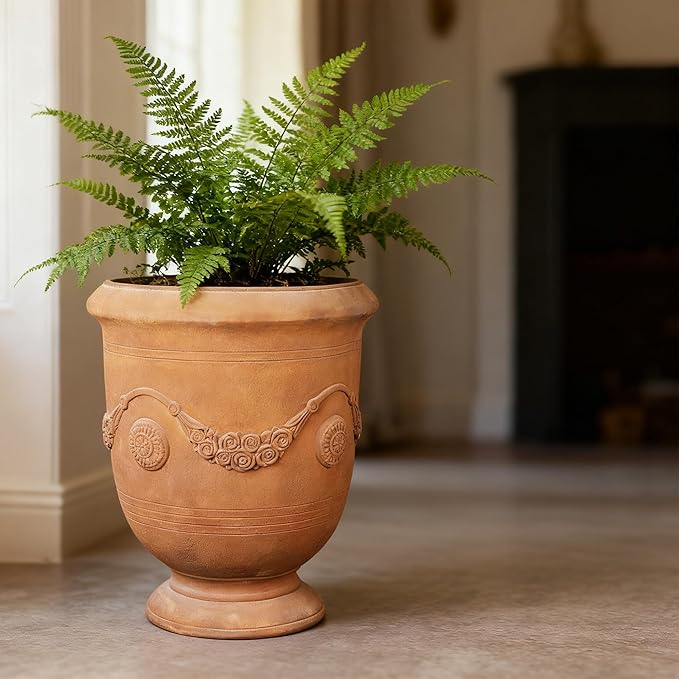 Planters for Indoor & Outdoor Plants, 16.5" Large Magnesium Oxide Urn Planter with Drainage Hole, Decorative Unique Garden Plant Pots for Front Porch & Home Decor, Rust Color