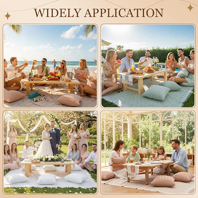 Extra Large Outdoor Boho Picnic Blanket with Table Runner and 6 Throw Pillows Covers for Outdoor Essentials Beach Accessories Garden Party Decoration Patio Park Lawn Grass Ground Festival Mat Beige XL
