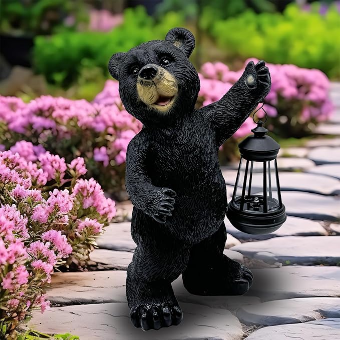 Solar Lantern Garden Statues Decor, 14" Large Outdoor Bear Figurine Lights for Yard Patio Decoration - Unique Christmas Housewarming Gift for Grandma Wowen Mom
