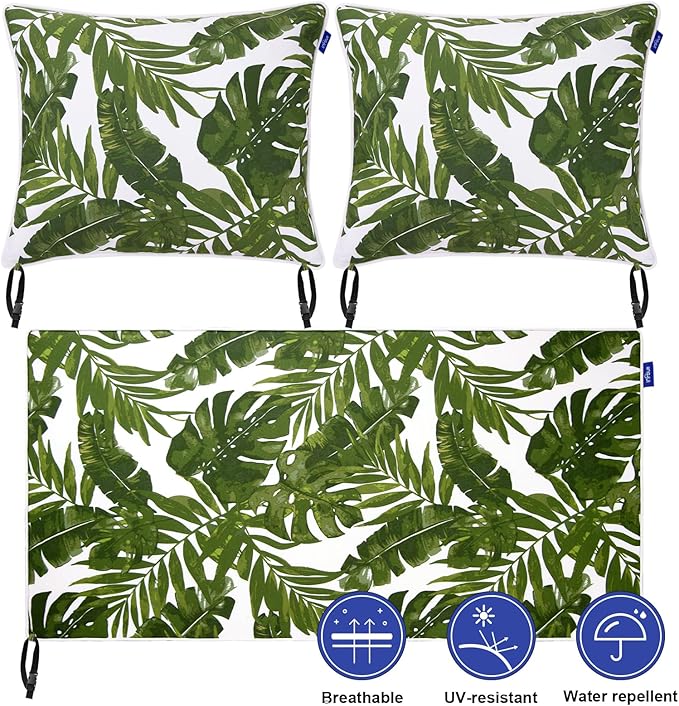 Outdoor Loveseat Cushion Set 44''x24'', Outdoor Cushions for Patio Furniture with Fastness Cover, Water Repellent Outdoor Seat Cushion and Couch Back Cushions for Bench, Swing (Green Leaves, 2 Sets)