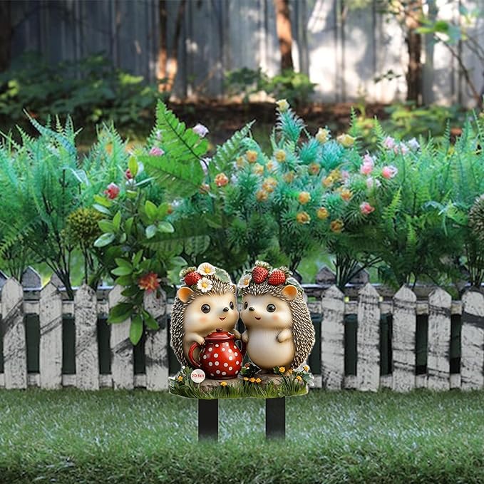 Cute Hedgehogs Garden Stake Decor, Stained Acrylic 2D Flat Animal Sign, Small Animal Ornament Indoor Outdoor Yard Lawn Pot Plant Decorative Accessories