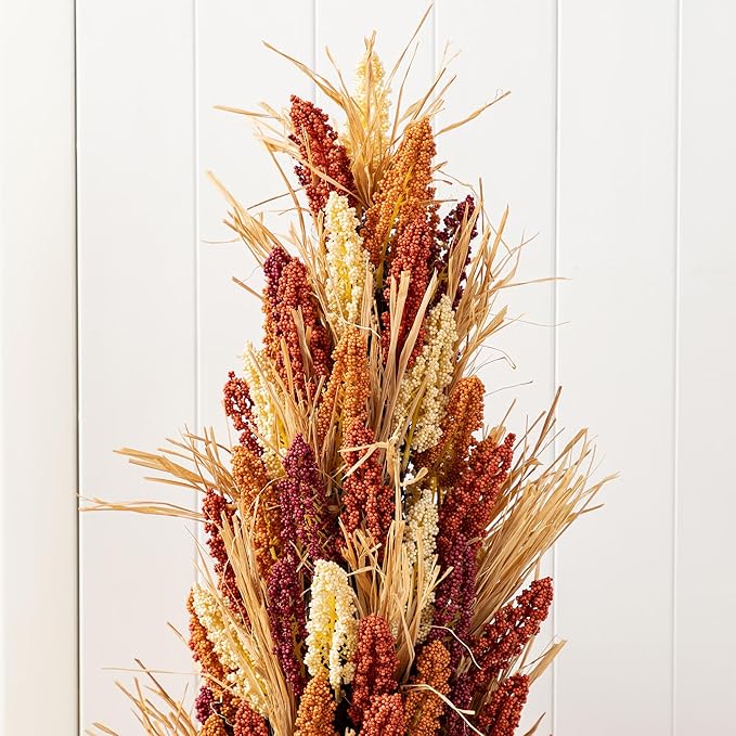 Glitzhome 2 PCS 38”H Fall Porch Tree, Artificial Sorghum Porch Tree Harvest Decoration with Black Planter, Indoor/Outdoor Seasonal Decor for Porch, Garden, Entryway