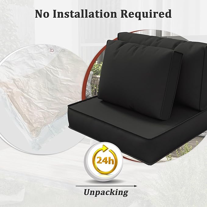 14-Piece Outdoor Cushions for Patio Furniture Thick Outdoor Chair Cushions 5" Foam High-Density Water-Resistant Deep Seat Cushion for 6-Seat Sectional Sets Liner&Cover Black