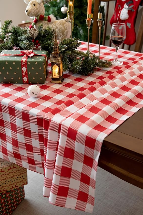 Waterproof Plaid Tablecloth Fabric - Square 58x58 Inch Classic Gingham Checker Table Cloth for Indoor/Outdoor Use - Buffalo Table Cover for Picnics, BBQs, and Parties