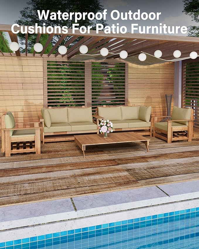 YEFU Outdoor Cushions for Patio Furniture: Replacement Cushions for Outdoor Furniture - Waterproof Couch Cushion - Fade-Resistant/Easy Clean - 14 Piece Sectional Cushion - Non-Slip/Storage Bag/Beige