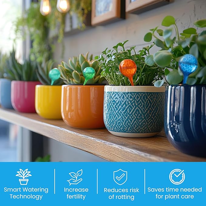 Automatic Plant Watering Globes Self Watering Planter Inserts (Set of 4) | Hands Free Multicolor Glass Bulbs | Planter Spikes to Support Indoor & Outdoor Plant Health (350ml)