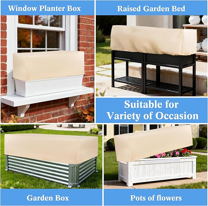 Plant Covers Freeze Protection 2 Pack with Elastic Drawstring & Magic Tape, 3.54 oz/yd² Winter Frost Blanket Planter Box Cover for Raised Garden Bed Outdoor Flower Pot, 59 x 19.6 x 21.6 INCH