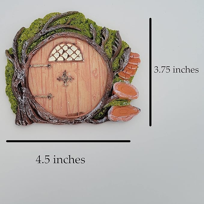 Fairy Garden Door, Resin Miniature 4-inch Round Faux Door for Trees, Gardens, and Terrariums with Moss and Mushroom Accents