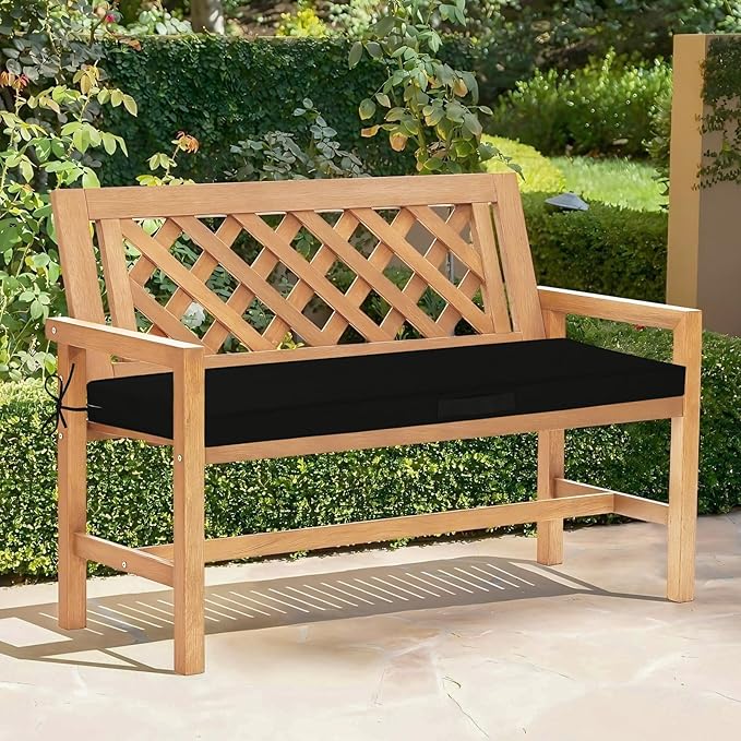 downluxe Outdoor Bench Cushion Waterproof, 48 x 18 Inch Patio Furniture Cushions with Adjustable Ties & Portable Handle, Porch Swing Cushions, Bench Cushions for Outdoor Furniture, Black