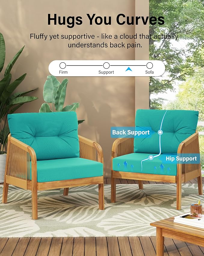 YEFU 24x24 Outdoor Cushions for Patio Furniture: Waterproof Fade Resistant Outdoor Seat Cushions Set of 2 - Olefin Deep Seat Paio Cushion Pads Replacement with Ties for Chair Sofa Couch(Teal)