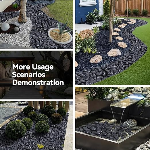 40 lbs Black Stones for Plants Indoor, 2-3 Inch Decorative River Rocks for Plants, Flower Pots, Vase, Polished Garden Stones for Outdoor Landscaping, Walkways, Yard