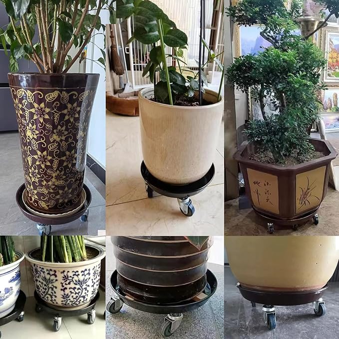 Planterhoma 3 Packs 16" Metal Plant Caddy with Wheels Extra-Large Rolling Plant Stand Heavy-Duty Plant Dolly with Casters Indoor Outdoor Wheeled Flower Pot Mover Rollers Garden Cart Trolley, Copper
