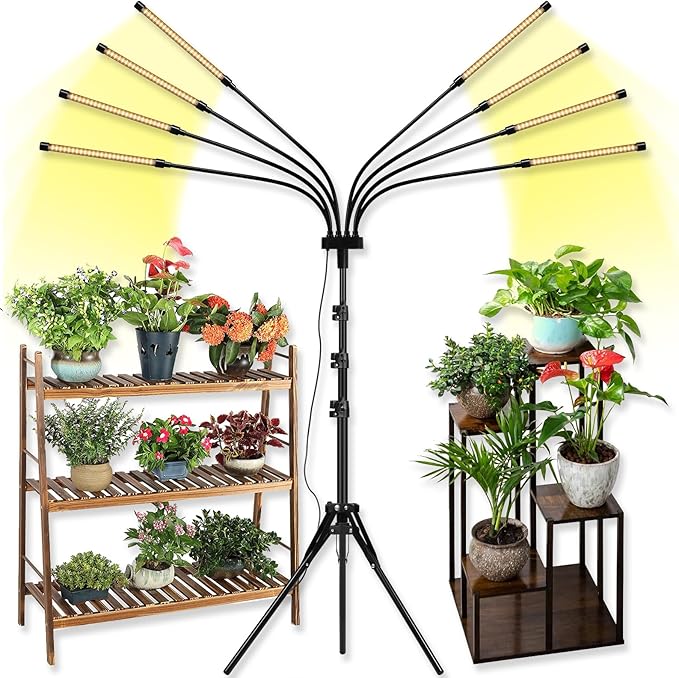 LED Grow Light Coverage and Upgraded Larger Board, Full Spectrum Grow Lamps for Indoor Hydroponic Growing Light with High PPFD (8 Light Heads)