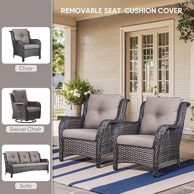 Outdoor Wicker Chair Cushions 2 Packs - Outside High Back Thick Water-Resistant Cushion 22x24 with Zipper Cover for Patio Glider Rocking Chairs Loveseat Couch – Grey/Buckle