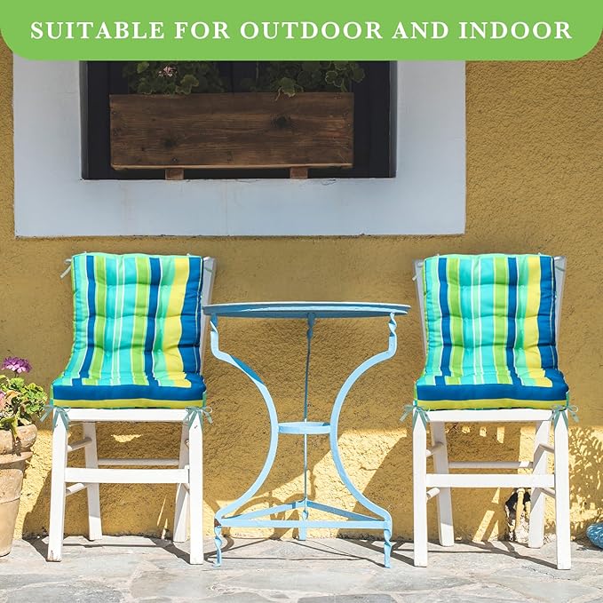 Hoteam 6 Set Patio Chair Cushions Outdoor High Chair Cushion 20 x 40 Inch Waterproof Patio Seat Rocking Indoor Thickened Pad(Striped Style,Green)