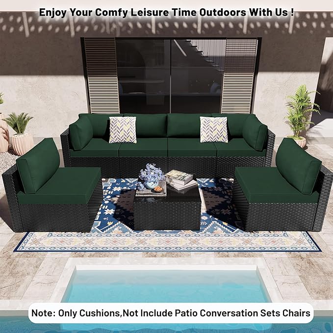 14 Piece Outdoor Sectional Cushions, Water-Resistant Outdoor Sofa Cushions Replacement, 4" High Density Foam Patio Furniture Cushions Fits 6-seat Rattan Conversation Set (Dark Green)