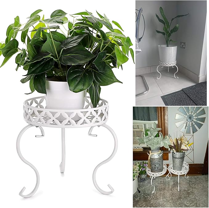 OwnMy Metal Round Plant Stand Rustproof Iron Flower Pot Holder, Indoor Outdoor Plant Stand Heavy Duty for Home, Garden, Patio, Modern Plant Stands Display Potted Rack (White)