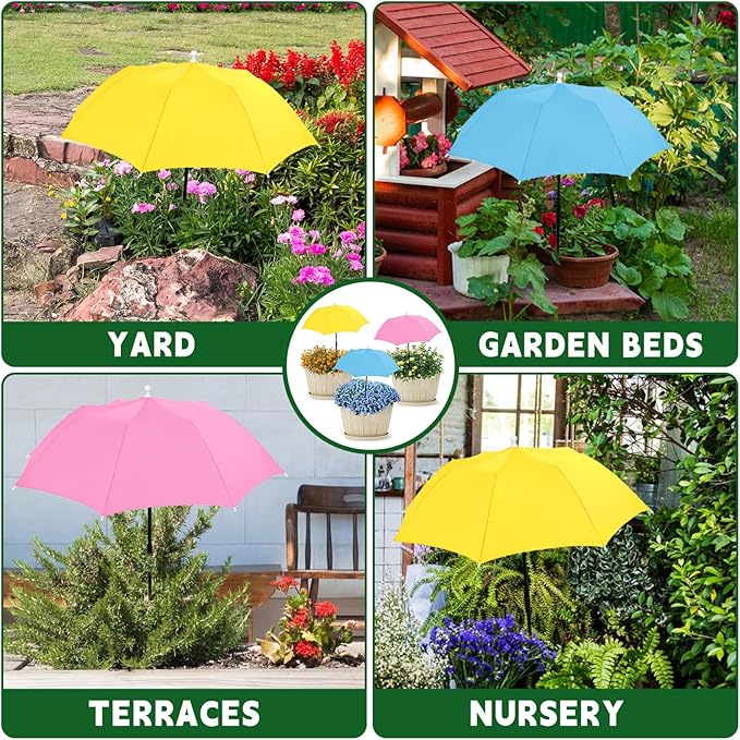 3 Packs Plant Shade Umbrellas for Outdoor Plants,23.6" Sun Shade Covers, Sun Protection Cloth for Potted Plants, Garden Beds, Patio Flowers,Pink Yellow Blue,3 Packs