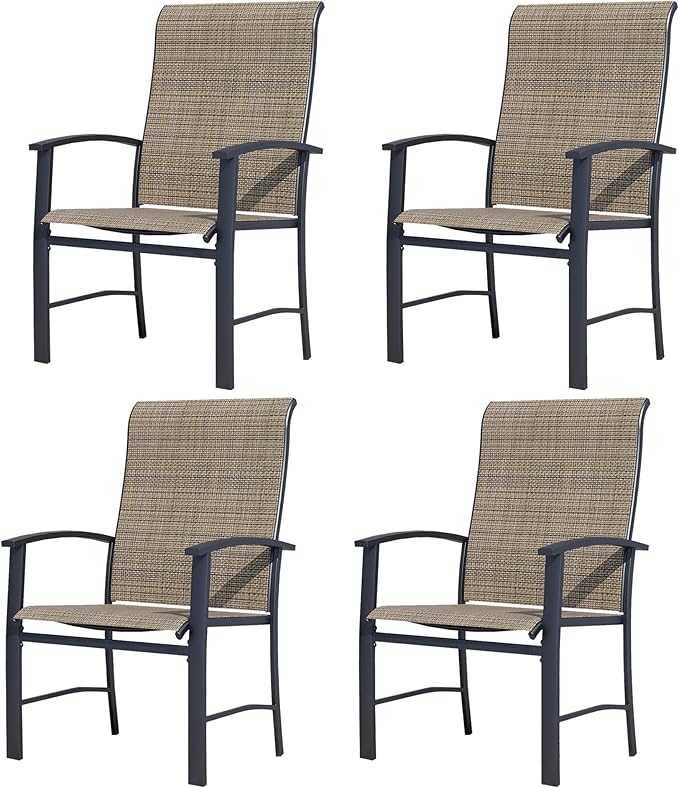 Outdoor Dining Chairs Set of 4, Patio Chairs with Metal Frame & Textilene Fabric, Perfect for Patio Garden Deck