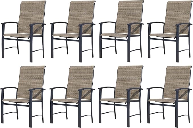 Outdoor Dining Chairs Set of 8, Patio Chairs with Metal Frame & Textilene Fabric, Perfect for Patio Garden Deck