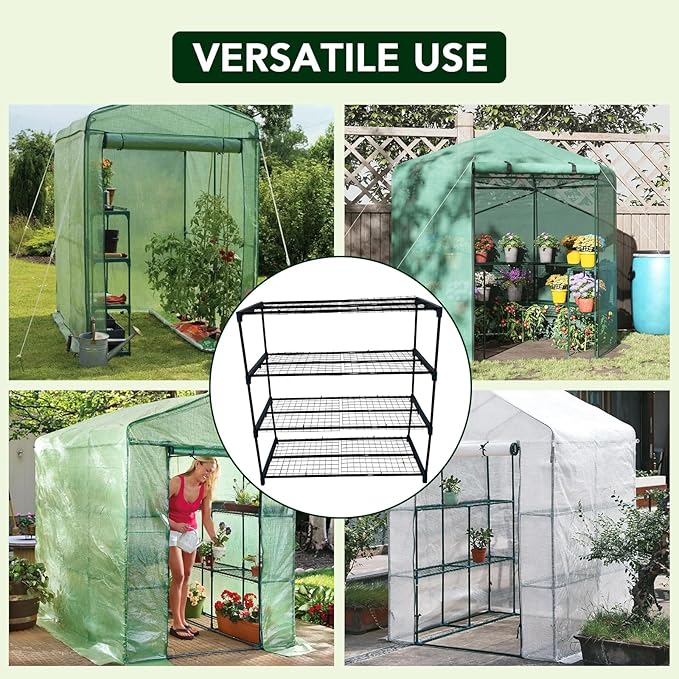 4-Tier Durable Powder-Coated Steel Plant Stands for Indoor/Outdoor Garden Shelving, Each Shelf Holds 17.64 Lbs, Ideal for Greenhouse, Patio, Garage, Shed Storage – 2 Pack