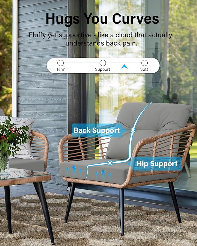 YEFU Olefin Outdoor Chair Cushions: Fade Resistant Outdoor Seat Cushion 24 x 24 - All Weather Patio Furniture Cushion with Ties - Deep Seat Patio Cushions for Chair Sofa Couch(Light Gray)