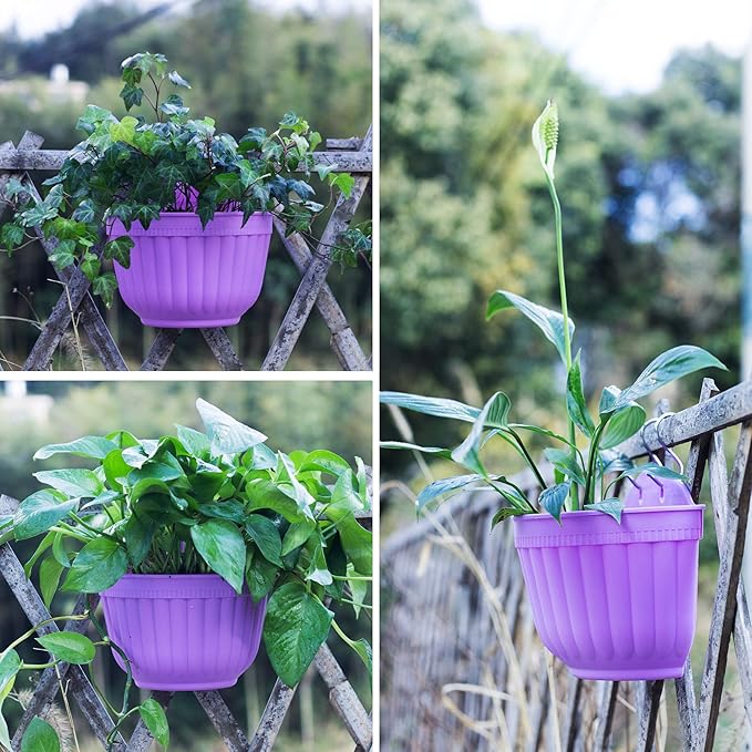 ORIMERC 8 Pack Colorful Wall Hanging Planters for Indoor Outdoor Plants, Wall Hanging Plant Holder with Drainage Hole, Balcony planters Railing Hanging Pot, Plant Wall Mount Decor with Hooks/Screws