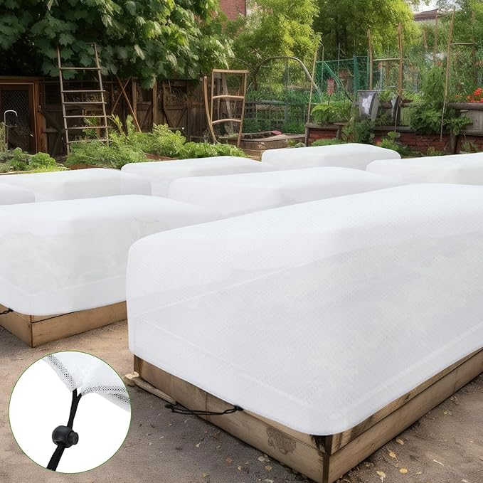 VitalCozy 4 Pcs Plant Covers Freeze Protection, 6 x 3 x 1 ft Oval Raised Garden Bed Covers with Drawstring, 2.1oz/yd² Large Garden Box Frost Blanket Cloth Reusable for Winter Outdoor Plants