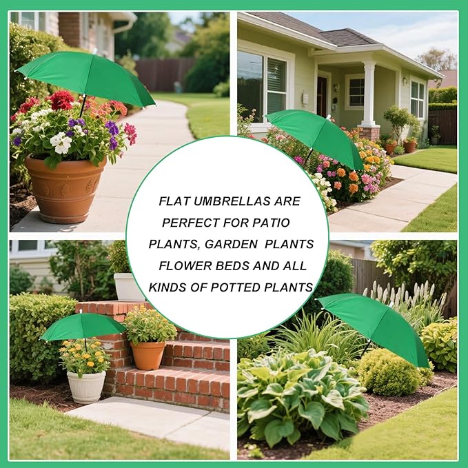 Adjustable Plant Shade Umbrella, Waterproof Garden Parasol with Iron Poles & H-Shaped Stake Outdoor Sun Cover for Potted Plants Vegetables Flowers (Green)