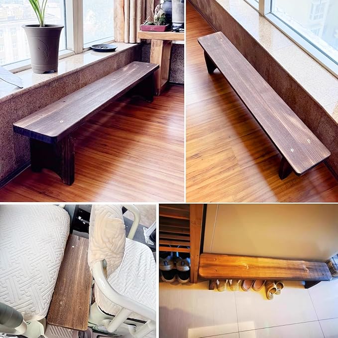 24"-59" Farmhouse Solid Wood Benches Indoor, Garden Benches for Outdoors, 5.9" 9.8" 13.8" Height Wooden Entryway Bench, Patio Plant Stand Flower Pot Display Rack(L35xW7.9xH13.8inch)