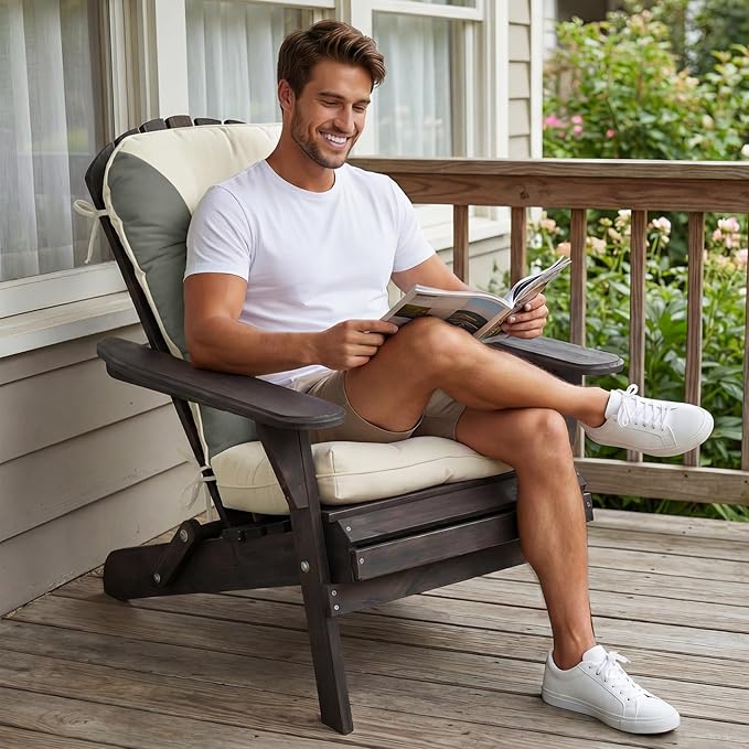 mudilun Rocking Chair Cushion Non-Slip Indoor Adirondack Chair Cushions with Ties Tufted Adirondack Chair Pads for Bedroom Living Room Porch Rocker (Indoor-Gray-White)