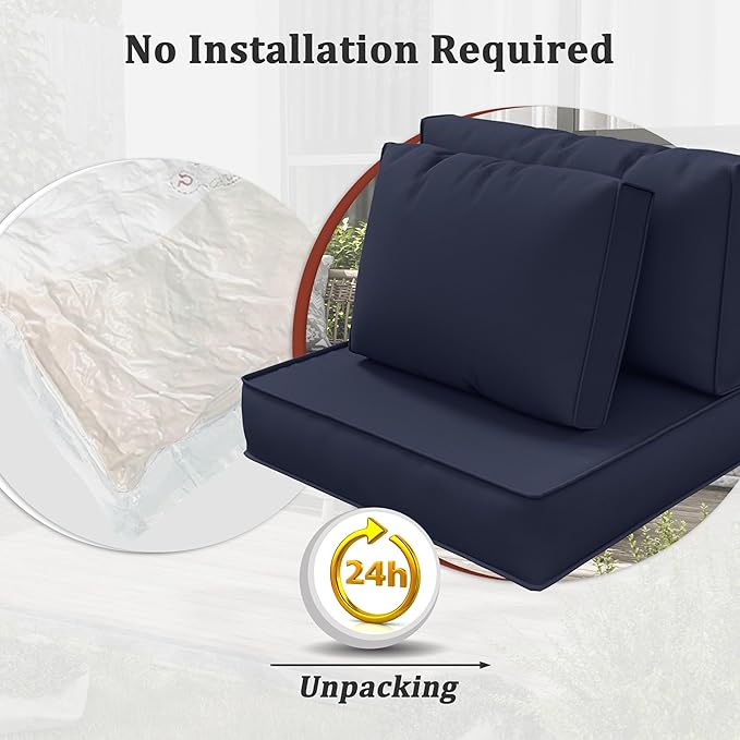 14-Piece Outdoor Cushions for Patio Furniture Thick Outdoor Chair Cushions 5" Foam High-Density Water-Resistant Deep Seat Cushion for 6-Seat Sectional Sets Liner&Cover Navy Blue