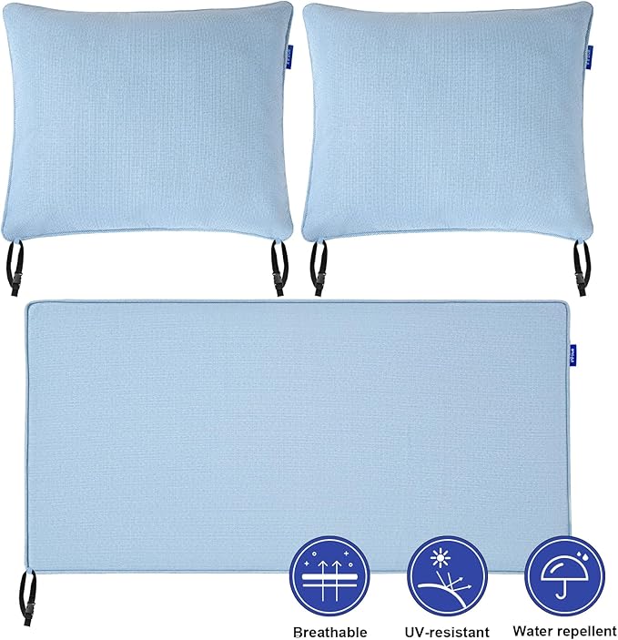 Outdoor Loveseat Cushion Set 44'' x 24'', Outdoor Cushions for Patio Furniture with Fastness Cover, Water Repellent Outdoor Seat Cushion and Couch Back Cushions for Bench, and Swing (Light Blue)