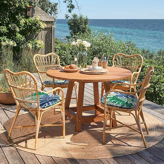Outdoor Chair Cushions 16"x17" Set of 4, Water Resistant Patio Chair Pads with Ties, Seat Cushions for Home Garden Furniture Decoration, Islamorada Blue Green