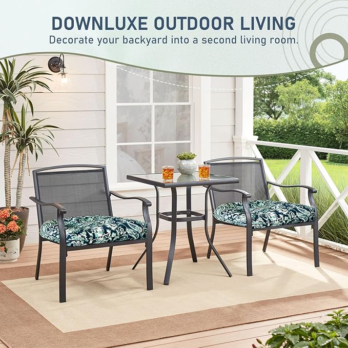 downluxe Outdoor Chair Cushions Set of 2 for Patio Furniture, Waterproof Tufted Overstuffed Patio Furniture Cushions, Thick Outdoor Seat Cushion, 19" X 19" X 5", Green Paramecium