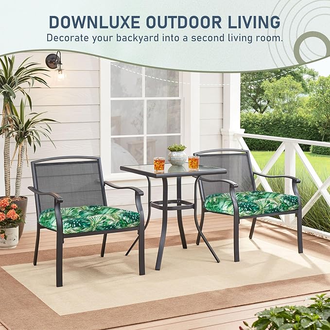 downluxe Outdoor Chair Cushions Set of 2 for Patio Furniture, Waterproof Tufted Overstuffed Patio Furniture Cushions, Thick Outdoor Seat Cushion, 19" X 19" X 5", Palm Leaves