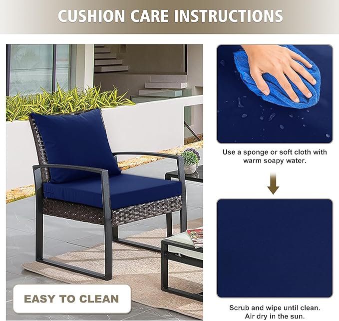 Outdoor Cushions for Patio Furniture, Waterproof Outdoor Chair Cushion w/ Fade-Resistant, Removable & Machine-Washable Cover, 22x22 Inch, Deep Seat Sofa/Couch Pad Replacement – Set of 4, Navy Blue