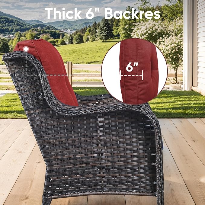 8-Piece Outdoor Patio Cushion Set - Fade & Water Resistant with Removable Olefin Cover, 22x24x4 Inch Memory Foam Cushions for Wicker Sectional Sofa – Red/Buckle