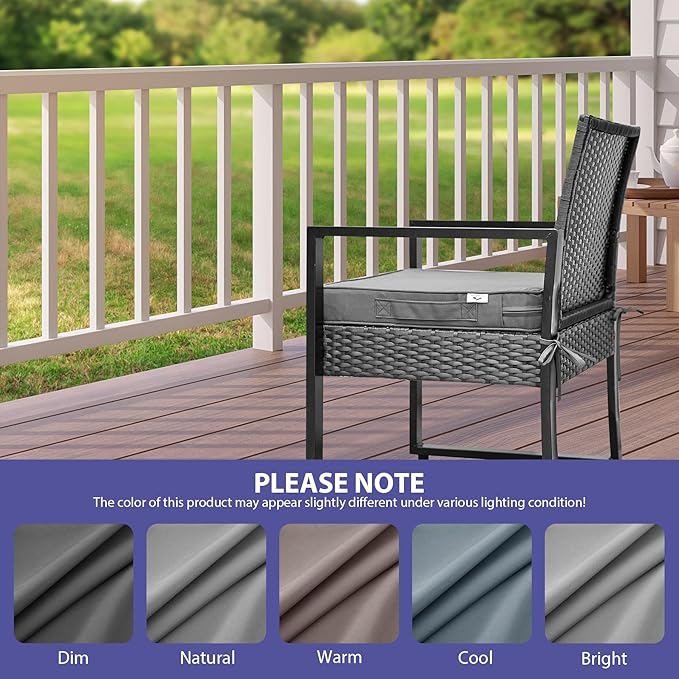 Outdoor Chair Cushions Set of 4 -Waterproof Outdoor Seat Cushions for Patio Furniture, Patio Chair Cushion with Handle and Ties, Square Out Door Chair Pads,17" x 16" x 2", Grey