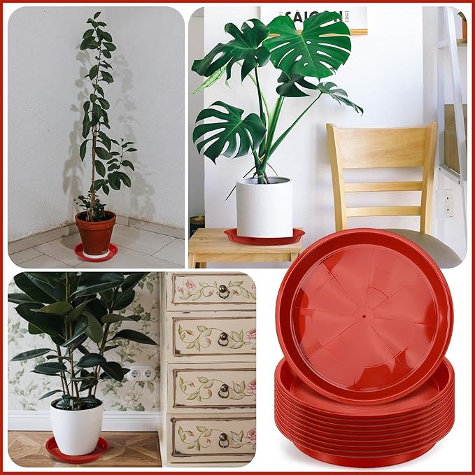Sawysine 30 Pack Plastic Plant Saucer Round Drip Trays Red Flower Pot Saucers Thick Plant Dish Sturdy Water Tray Heavy Drainage Potted Container for Indoor Outdoor Garden(10 Inches)